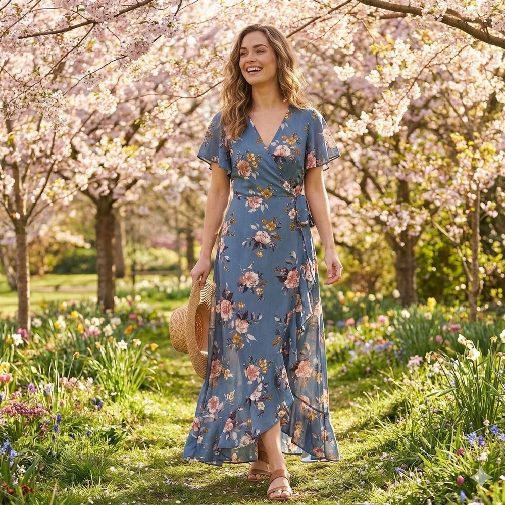 Xhilaration Floral Maxi Faux Wrap Dress